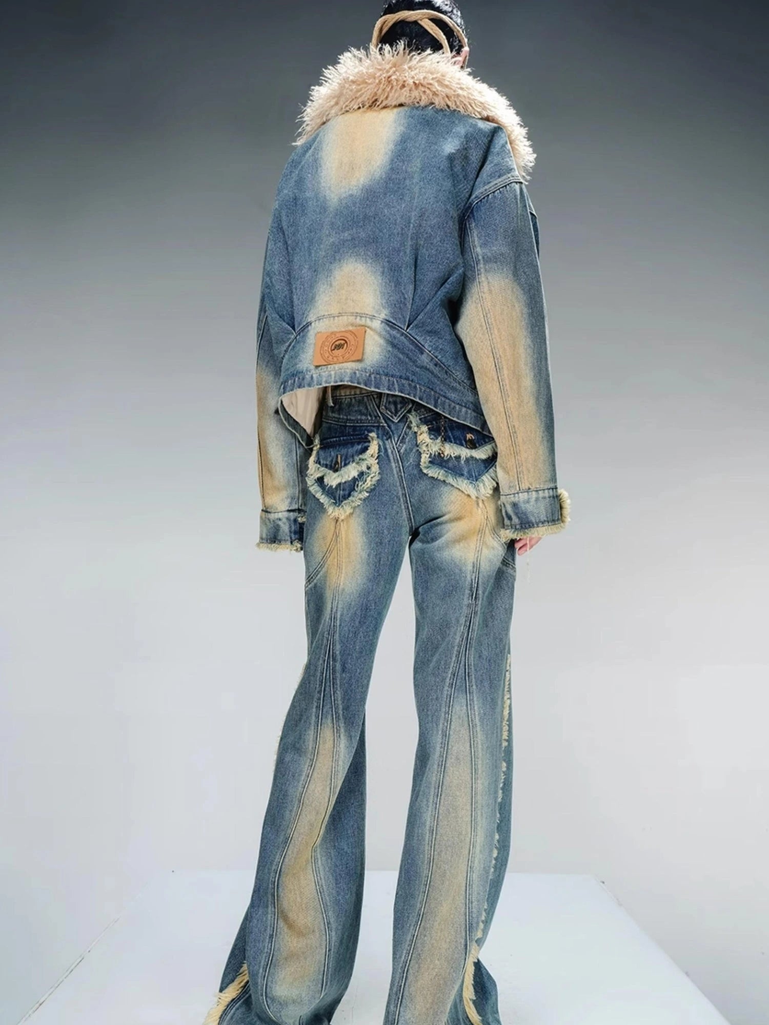Quilted Denim Jacket With Fur Trim
