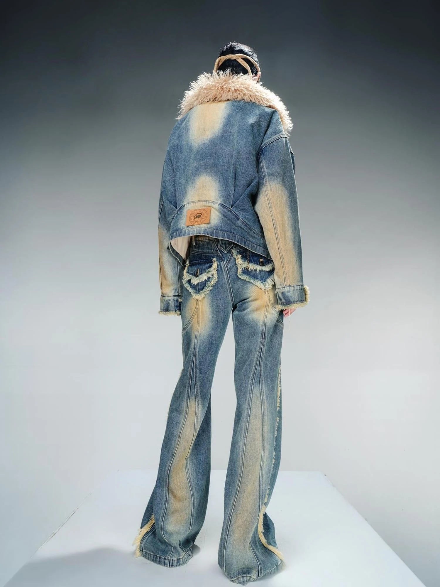 Quilted Denim Jacket With Fur Trim