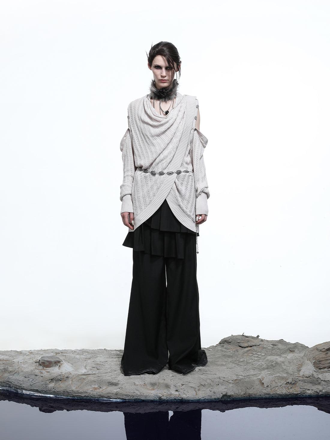 NN NORTH NODE Rayon Cotton Silk Mesh Knit Cardigan