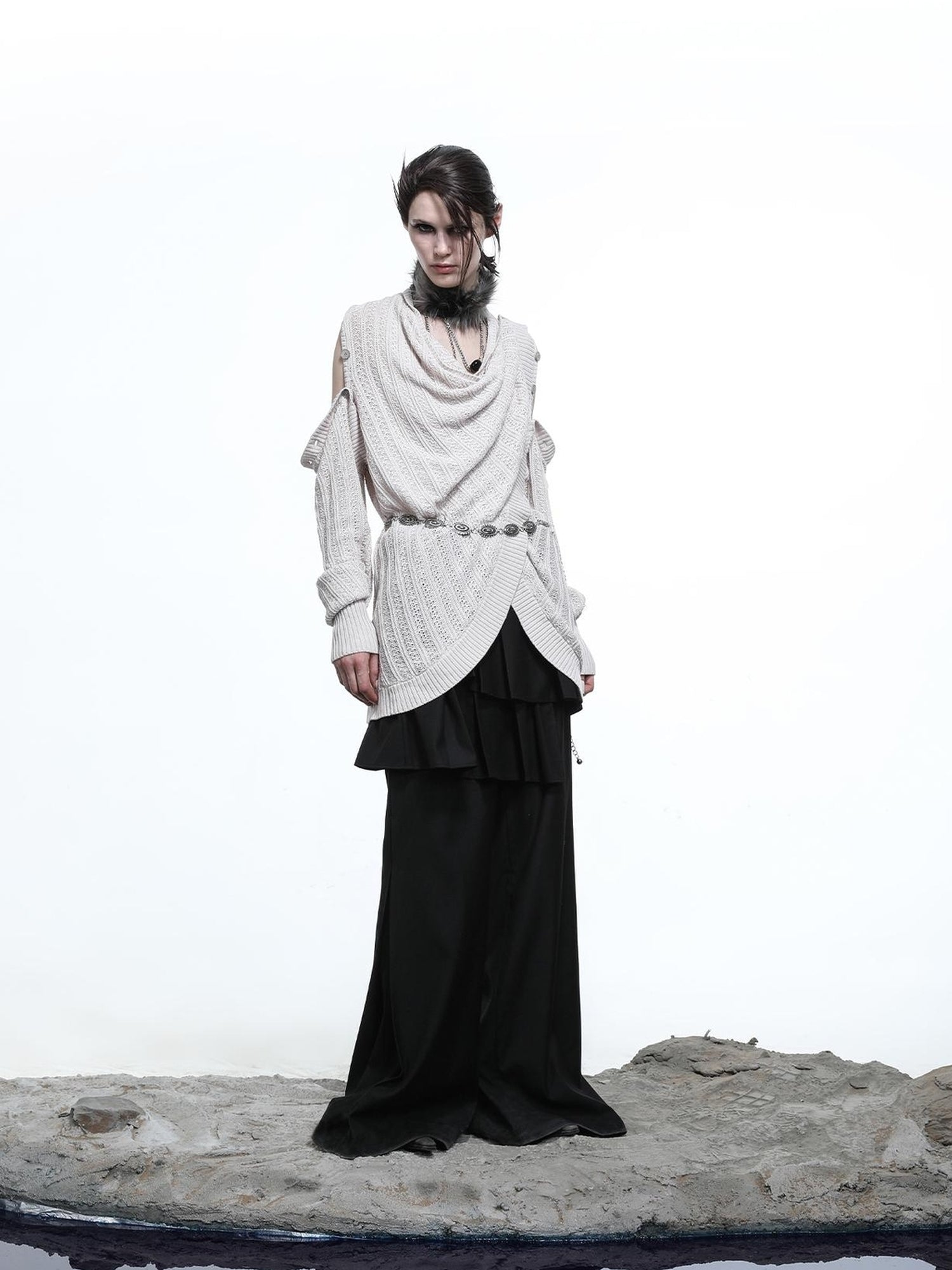 NN NORTH NODE Rayon Cotton Silk Mesh Knit Cardigan
