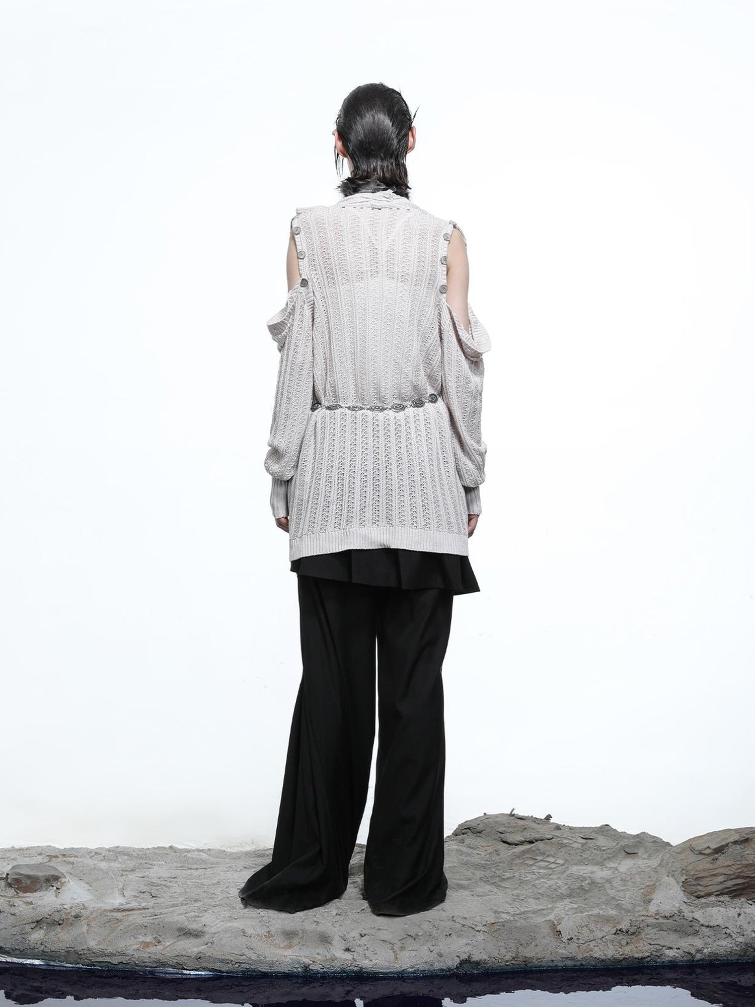 NN NORTH NODE Rayon Cotton Silk Mesh Knit Cardigan