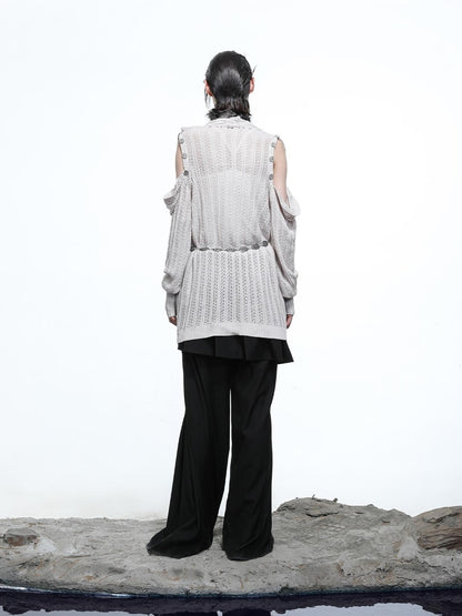 NN NORTH NODE Rayon Cotton Silk Mesh Knit Cardigan