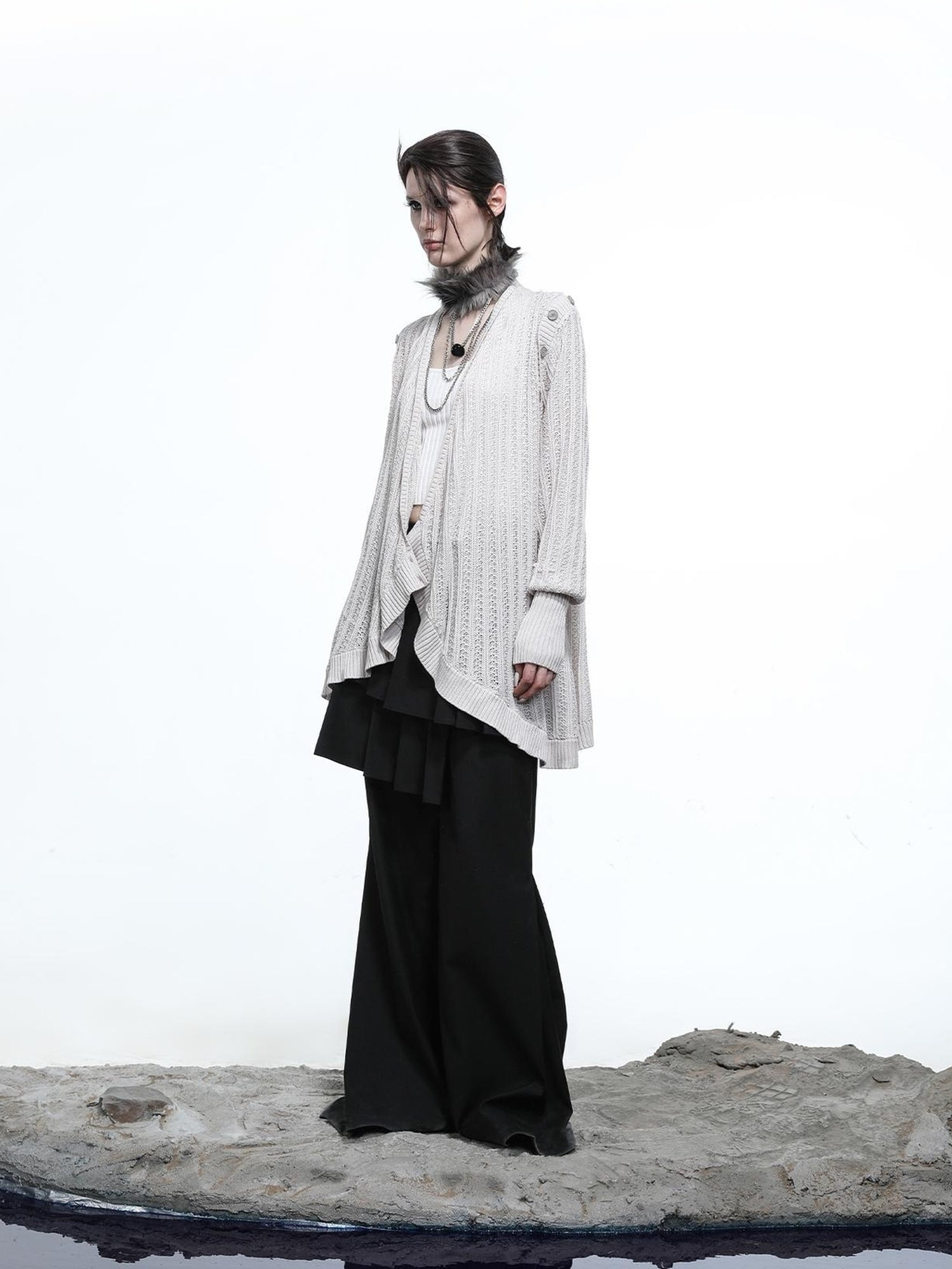NN NORTH NODE Rayon Cotton Silk Mesh Knit Cardigan