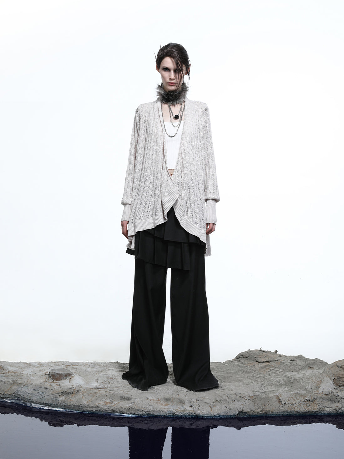 NN NORTH NODE Rayon Cotton Silk Mesh Knit Cardigan