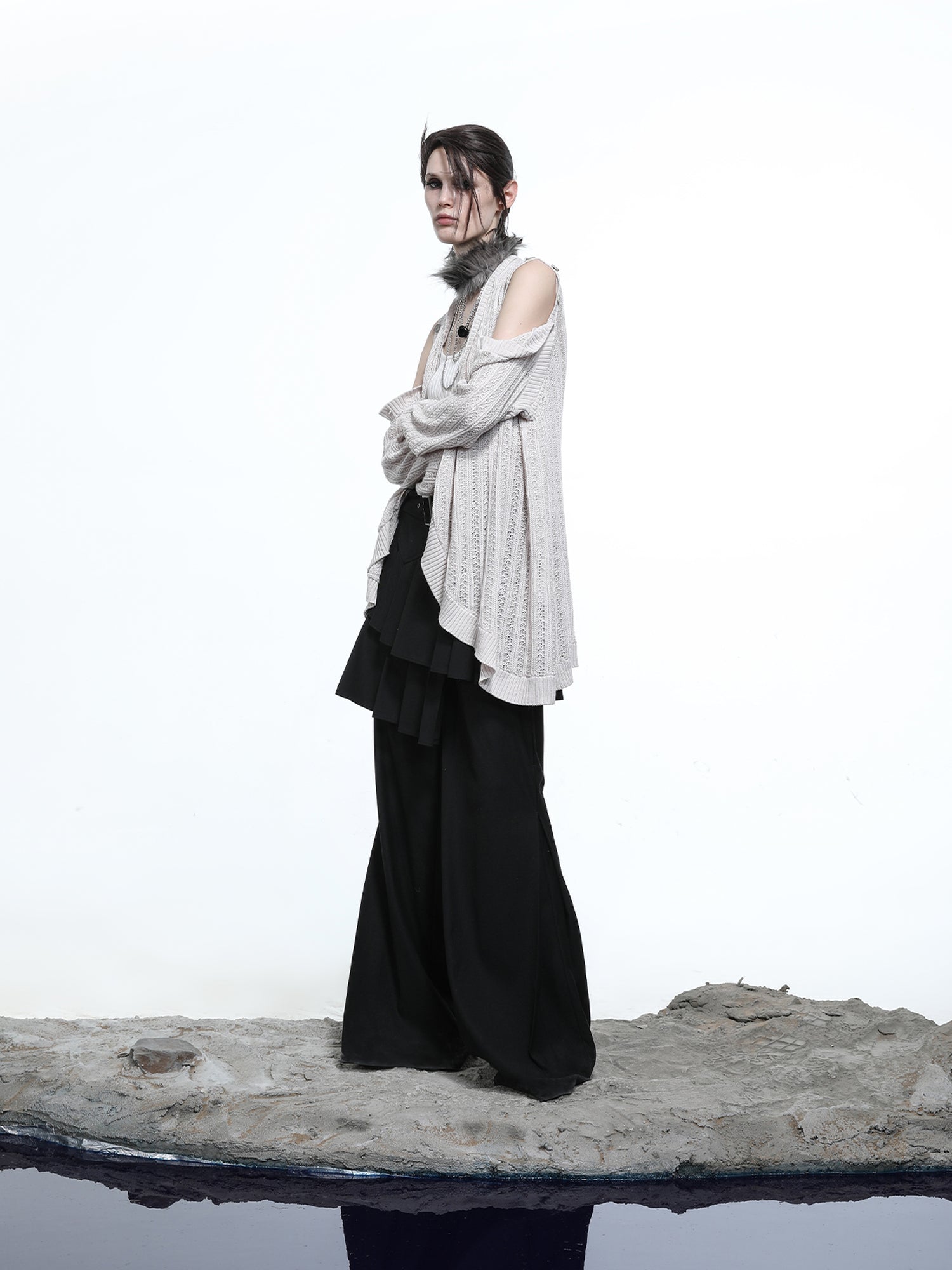 NN NORTH NODE Rayon Cotton Silk Mesh Knit Cardigan