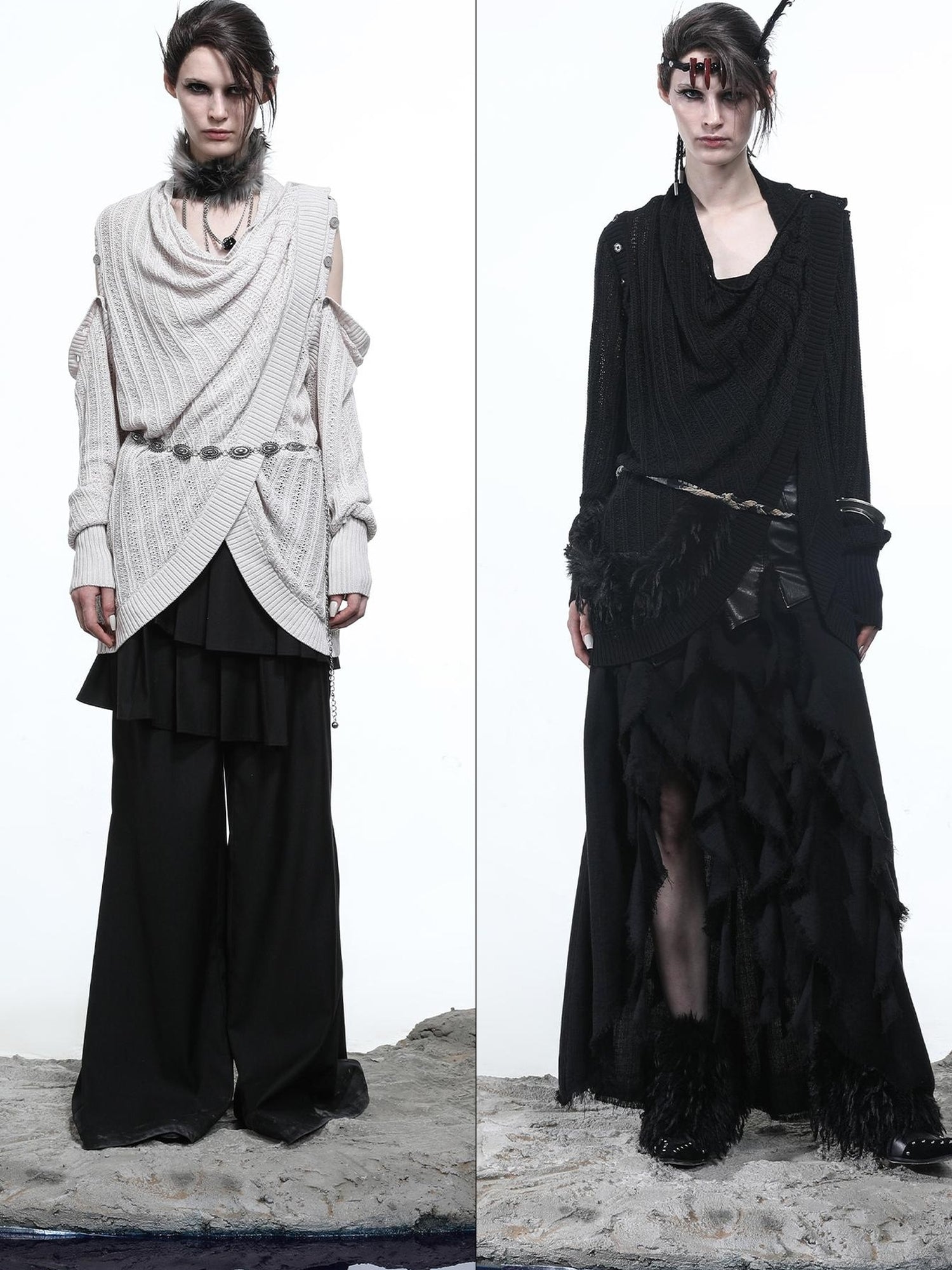 NN NORTH NODE Rayon Cotton Silk Mesh Knit Cardigan