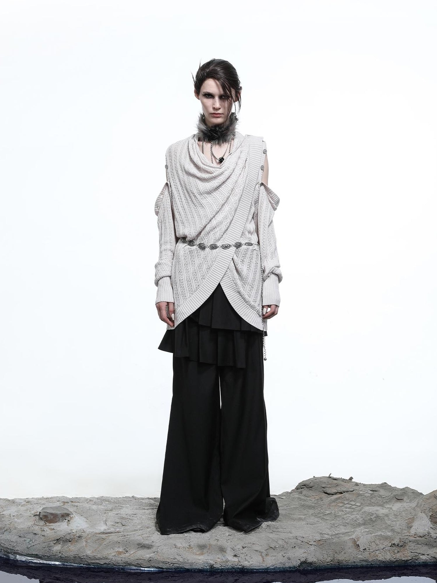 NN NORTH NODE Rayon Cotton Silk Mesh Knit Cardigan