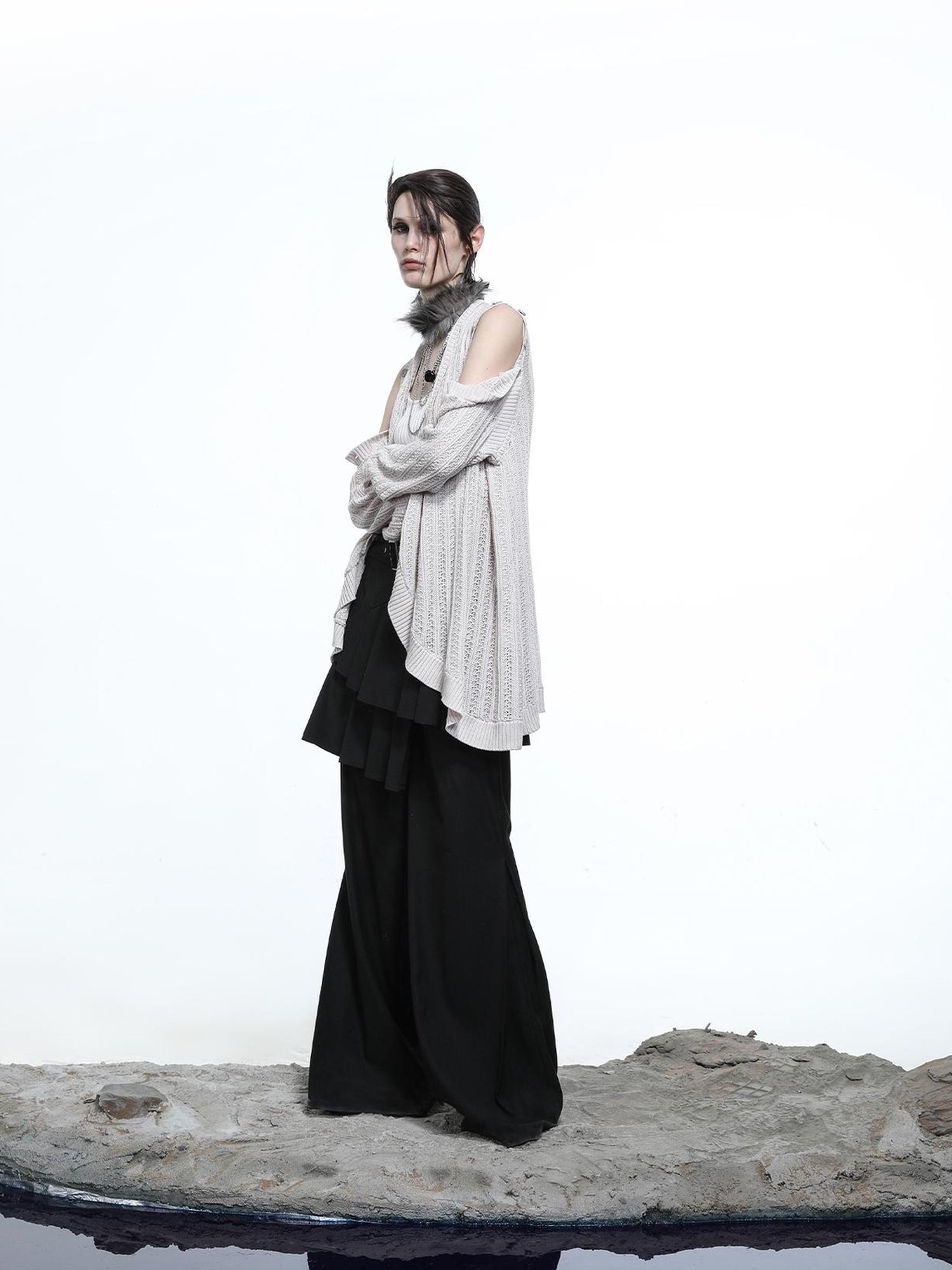 NN NORTH NODE Rayon Cotton Silk Mesh Knit Cardigan