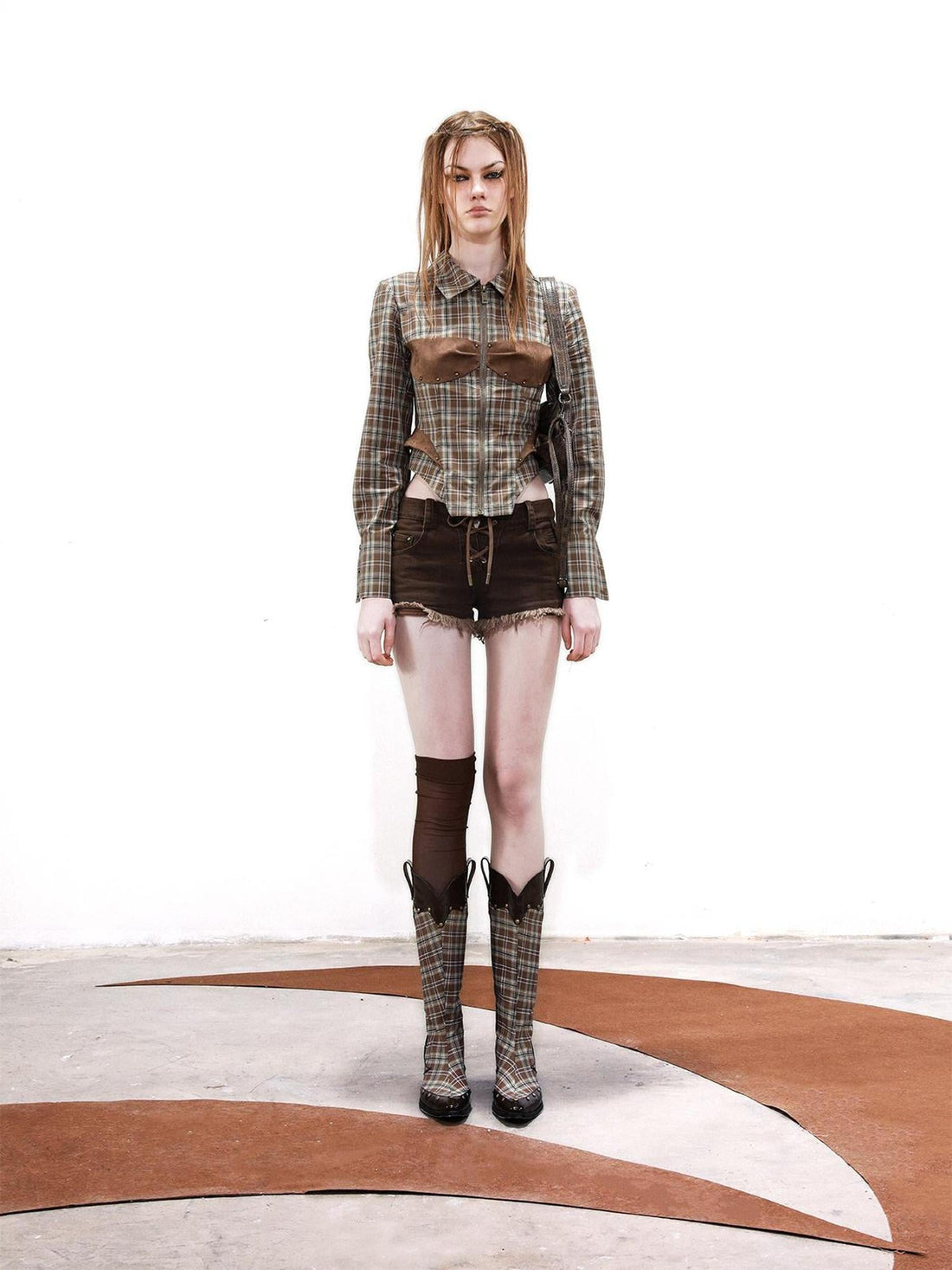 UpdateNN NORTH NODE Retro Checkered Patchwork Shirt With Faux Suede Detailing