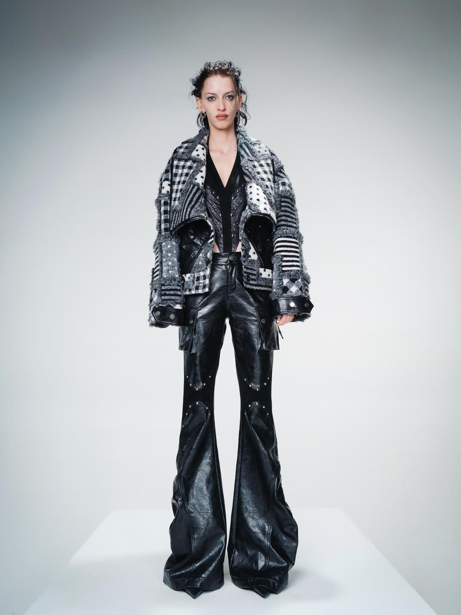 UpdateNN NORTH NODE Retro Patterned Quilted Tweed And Leather Short Jacket
