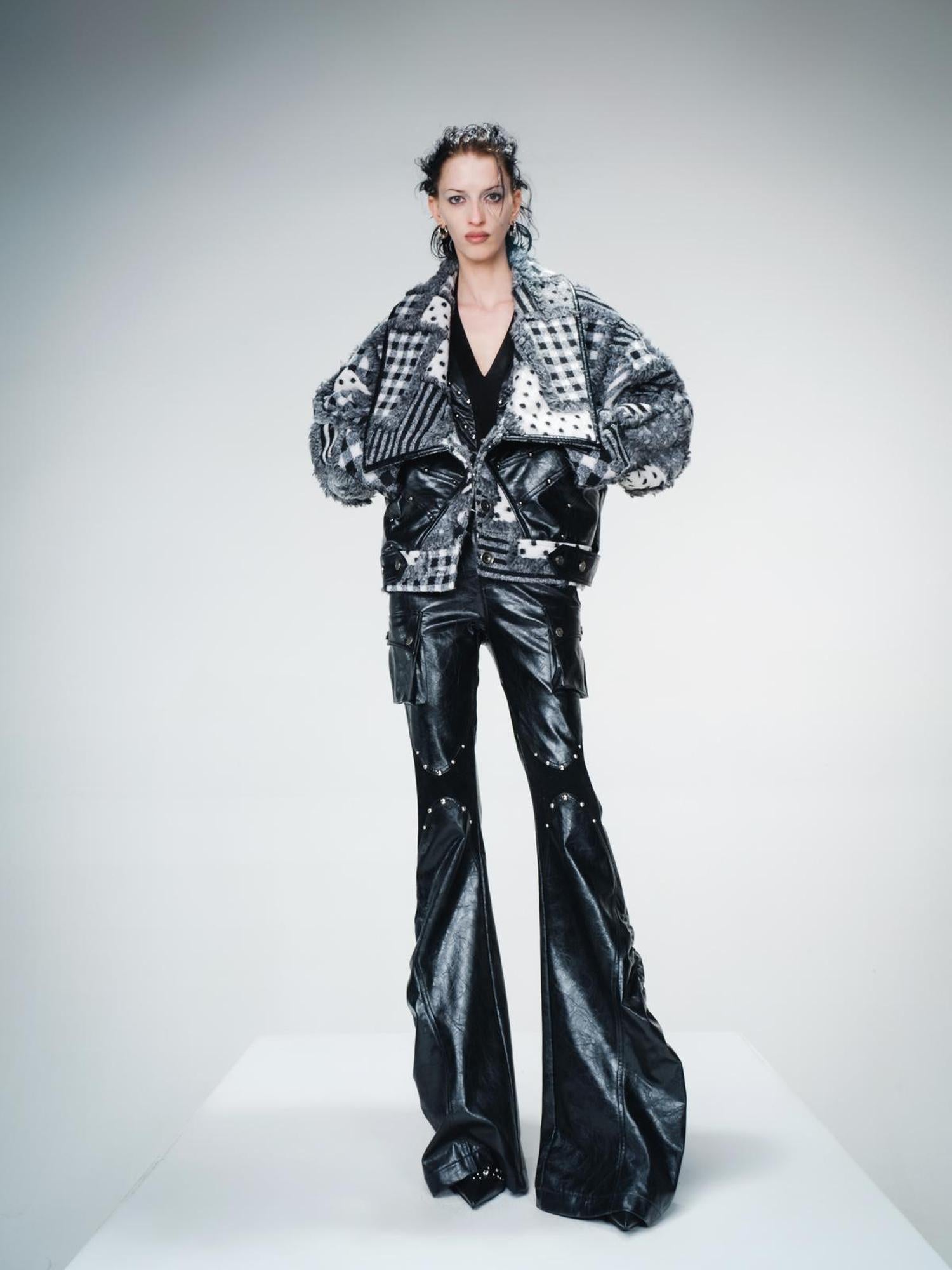 UpdateNN NORTH NODE Retro Patterned Quilted Tweed And Leather Short Jacket