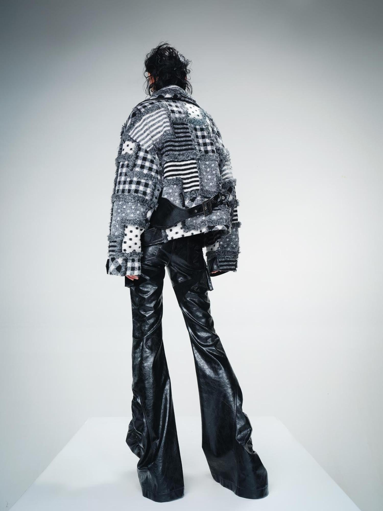 UpdateNN NORTH NODE Retro Patterned Quilted Tweed And Leather Short Jacket
