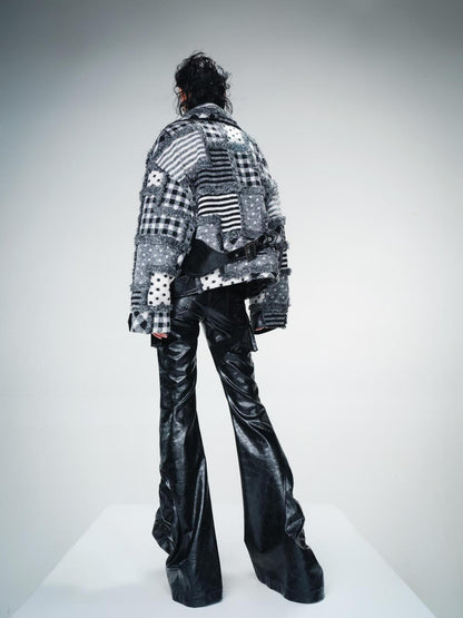 UpdateNN NORTH NODE Retro Patterned Quilted Tweed And Leather Short Jacket