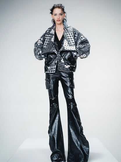 UpdateNN NORTH NODE Retro Patterned Quilted Tweed And Leather Short Jacket