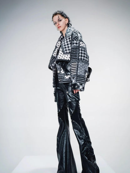 UpdateNN NORTH NODE Retro Patterned Quilted Tweed And Leather Short Jacket