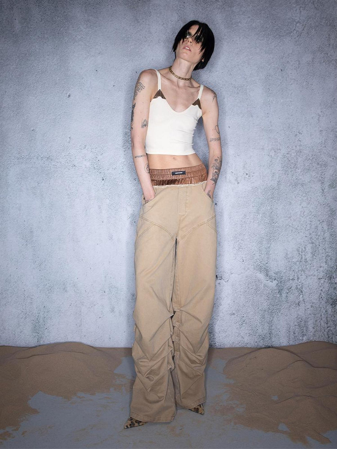 UpdateNN NORTH NODE Ripple Overlap Washed Pleated Wide Leg Trousers