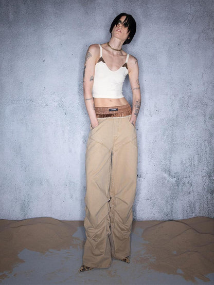 UpdateNN NORTH NODE Ripple Overlap Washed Pleated Wide Leg Trousers