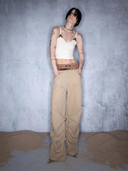 Ripple Overlap Washed Pleated Wide Leg Trousers