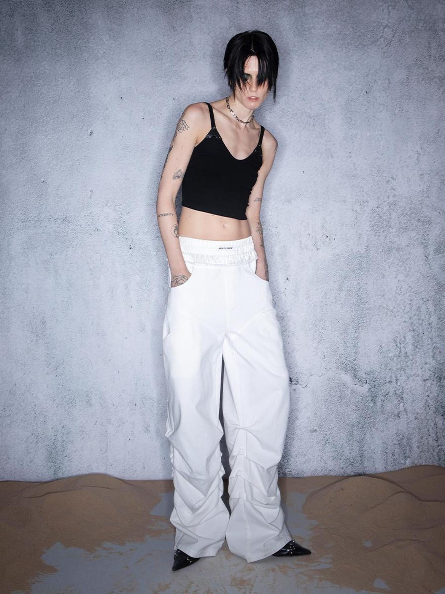 UpdateNN NORTH NODE Ripple Overlap Washed Pleated Wide Leg Trousers