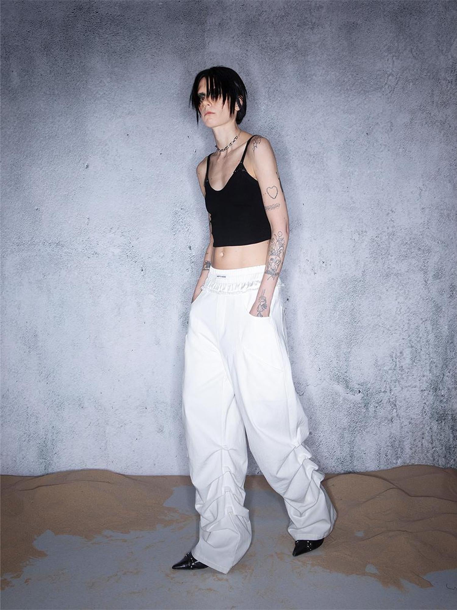 UpdateNN NORTH NODE Ripple Overlap Washed Pleated Wide Leg Trousers