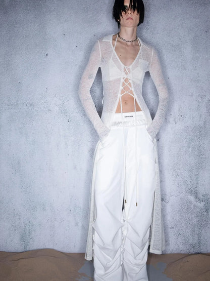 Ripple Overlap Washed Pleated Wide Leg Trousers