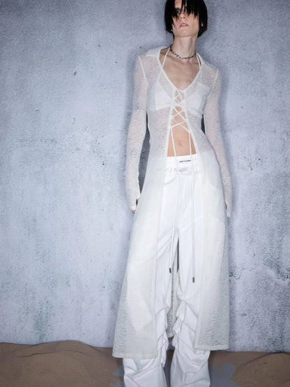 Ripple Overlap Washed Pleated Wide Leg Trousers