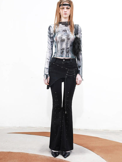 UpdateNN NORTH NODE Rivet Chorus Flared Pants With Detachable Apron