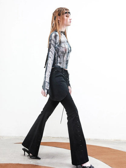 Rivet Chorus Flared Pants With Detachable Apron