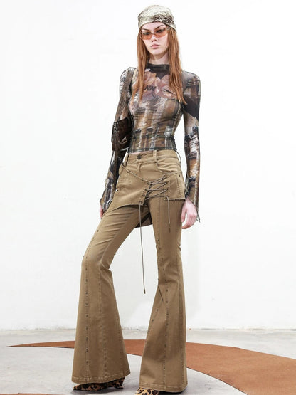 Rivet Chorus Flared Pants With Detachable Apron