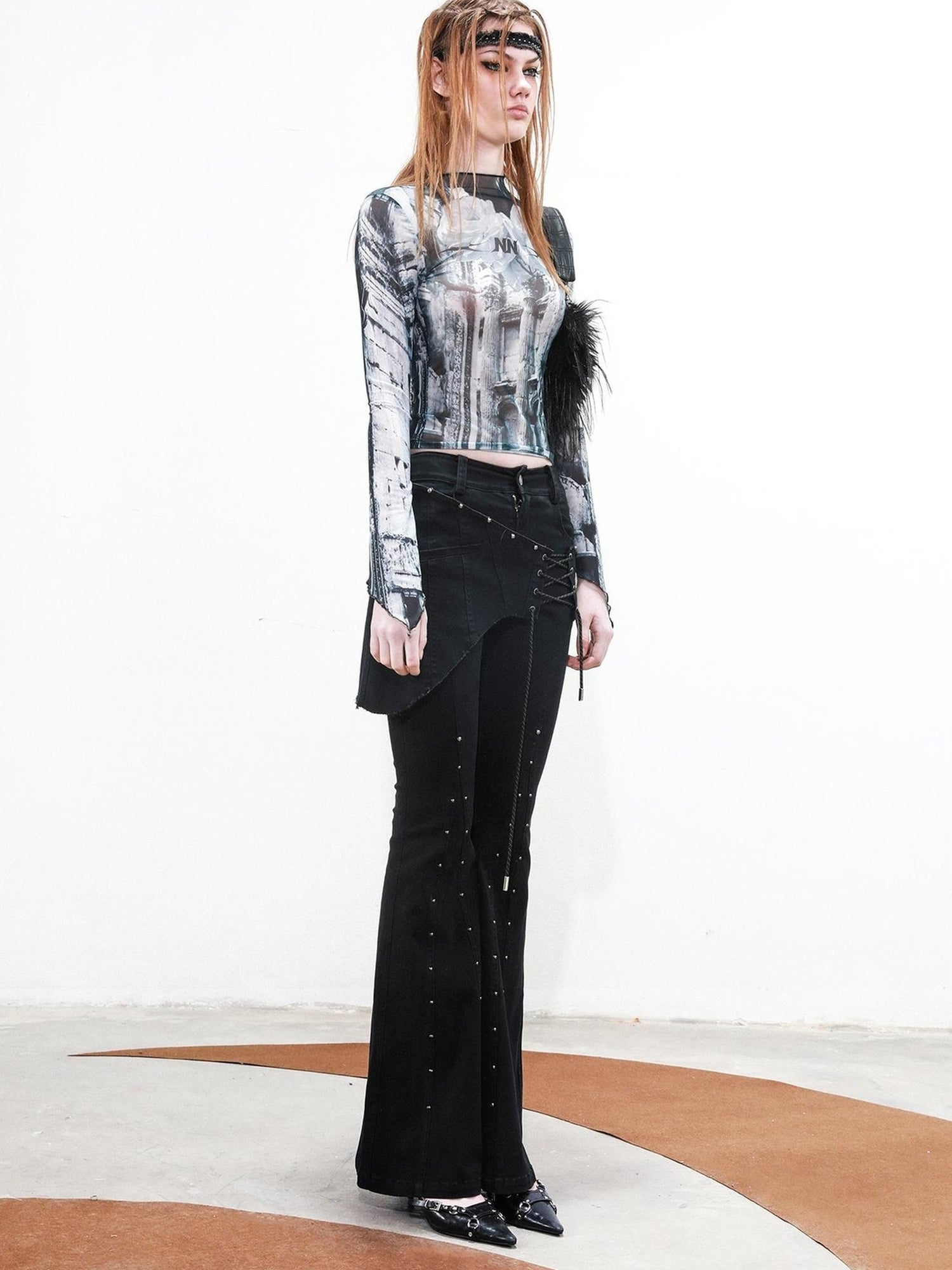 UpdateNN NORTH NODE Rivet Chorus Flared Pants With Detachable Apron