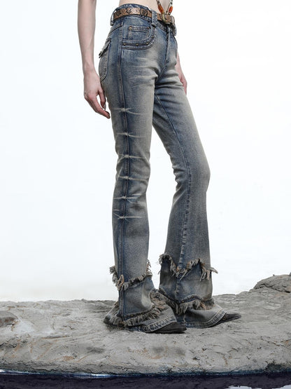 NN NORTH NODE Ruffle Wash Flared Denim Trousers