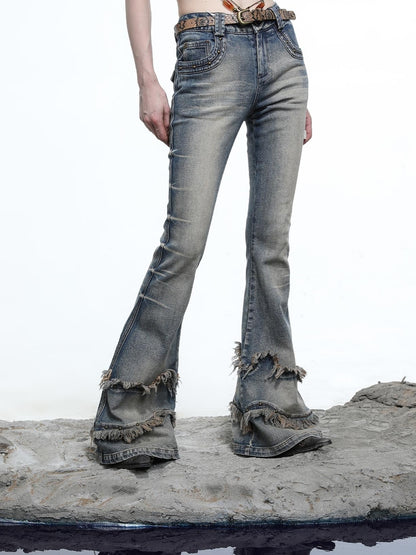 NN NORTH NODE Ruffle Wash Flared Denim Trousers