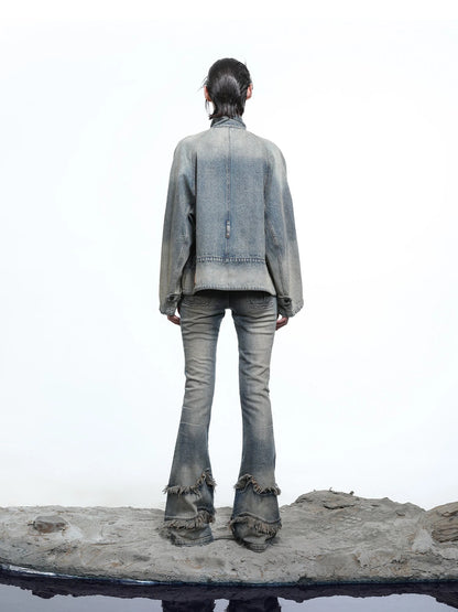 Ruffle Wash Flared Denim Trousers