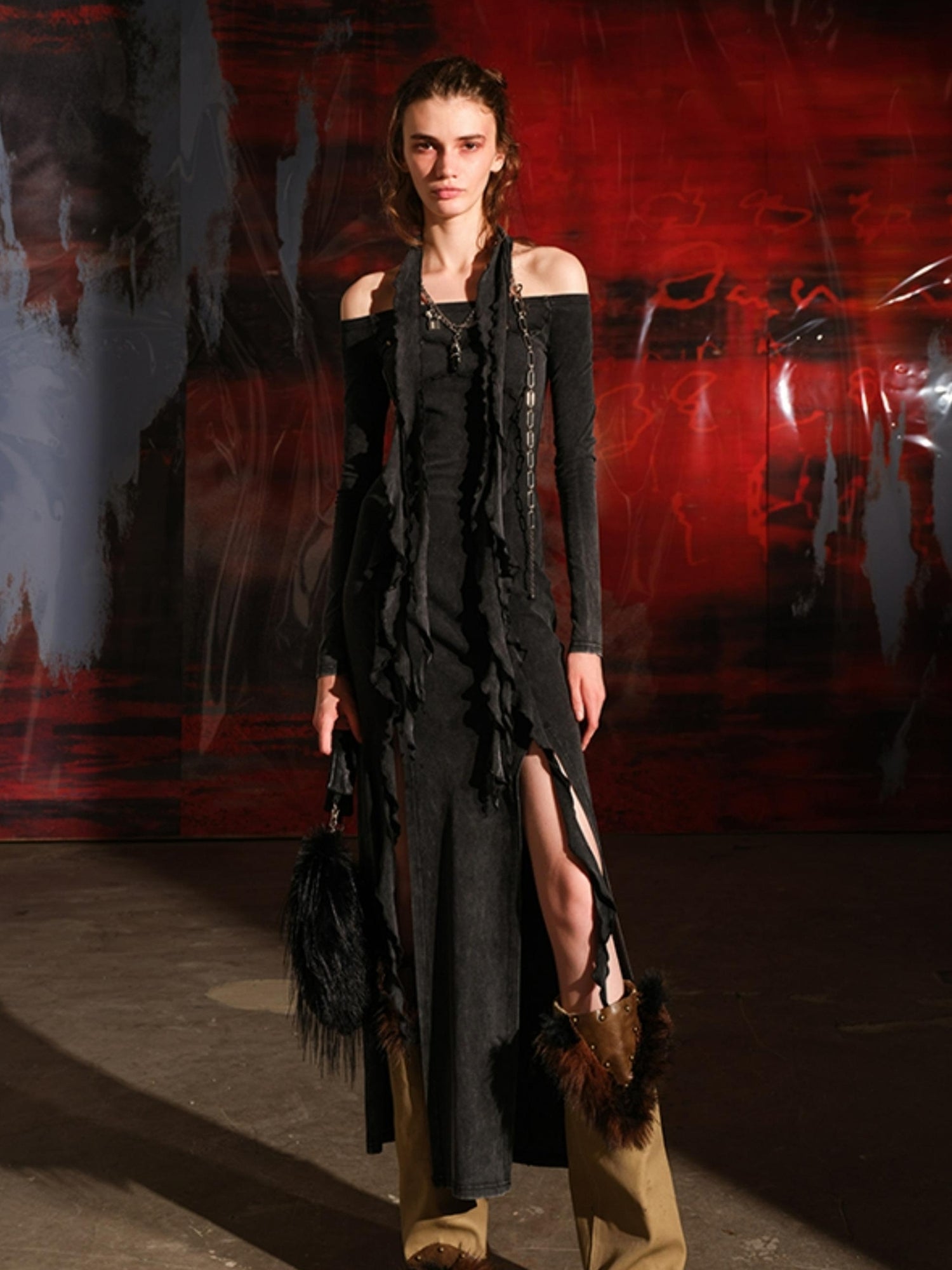 UpdateNN NORTH NODE Ruffled Off Shoulder Dress with Layered Hem