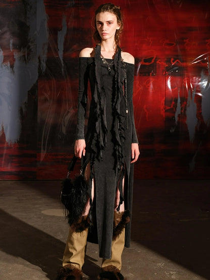 Ruffled Off Shoulder Dress with Layered Hem