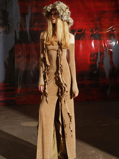 Ruffled Off Shoulder Dress with Layered Hem