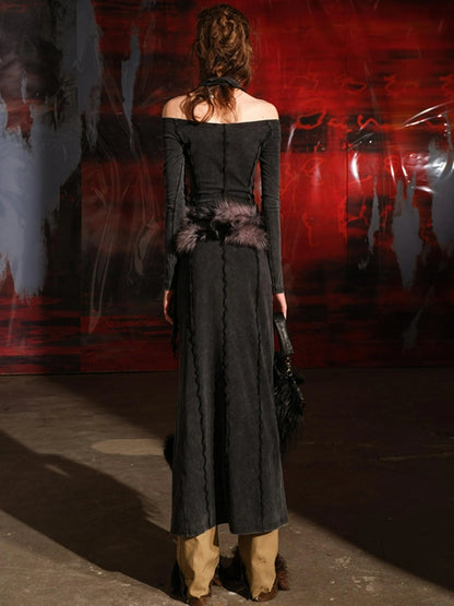 Ruffled Off Shoulder Dress with Layered Hem