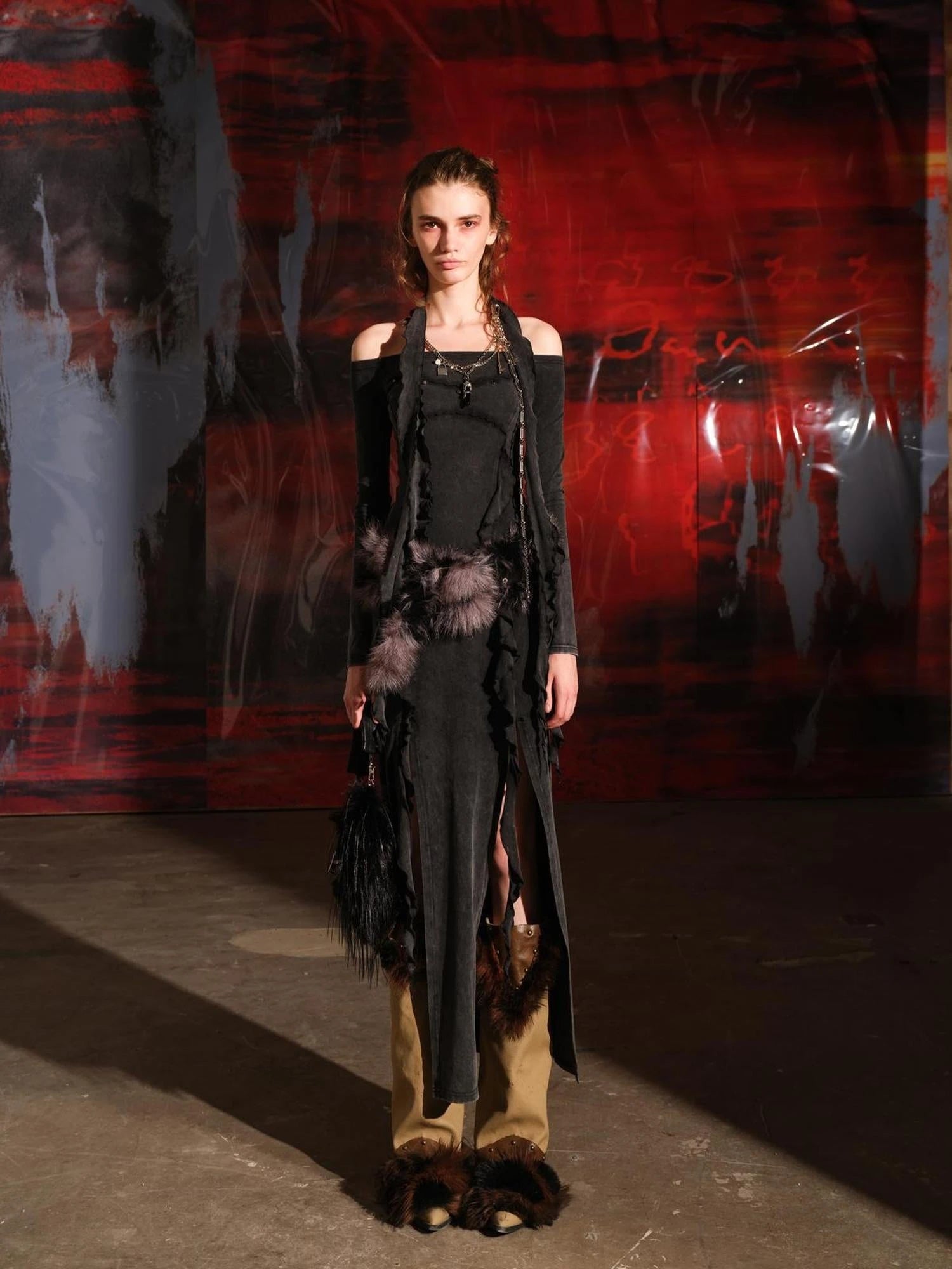 Ruffled Off Shoulder Dress with Layered Hem