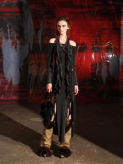 Ruffled Off Shoulder Dress with Layered Hem