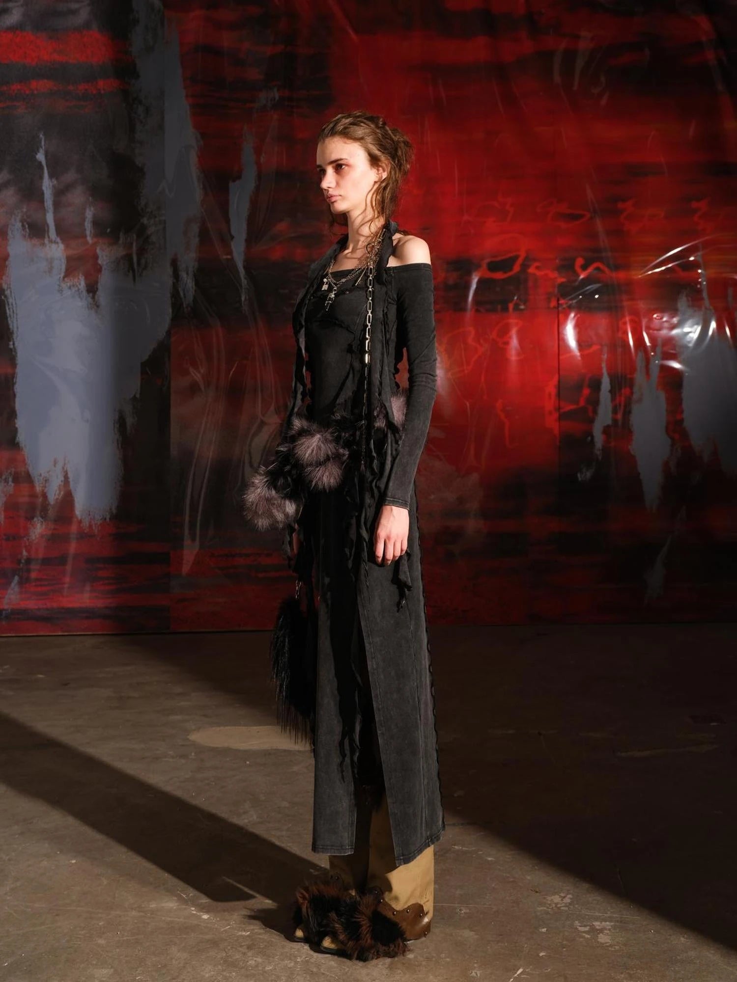 Ruffled Off Shoulder Dress with Layered Hem