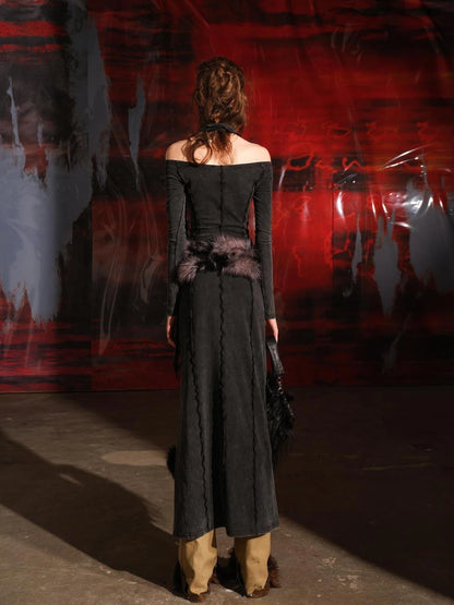 Ruffled Off Shoulder Dress with Layered Hem