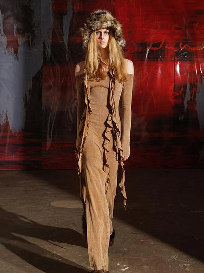 Ruffled Off Shoulder Dress with Layered Hem