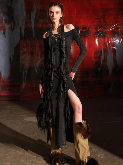 Ruffled Off Shoulder Dress with Layered Hem