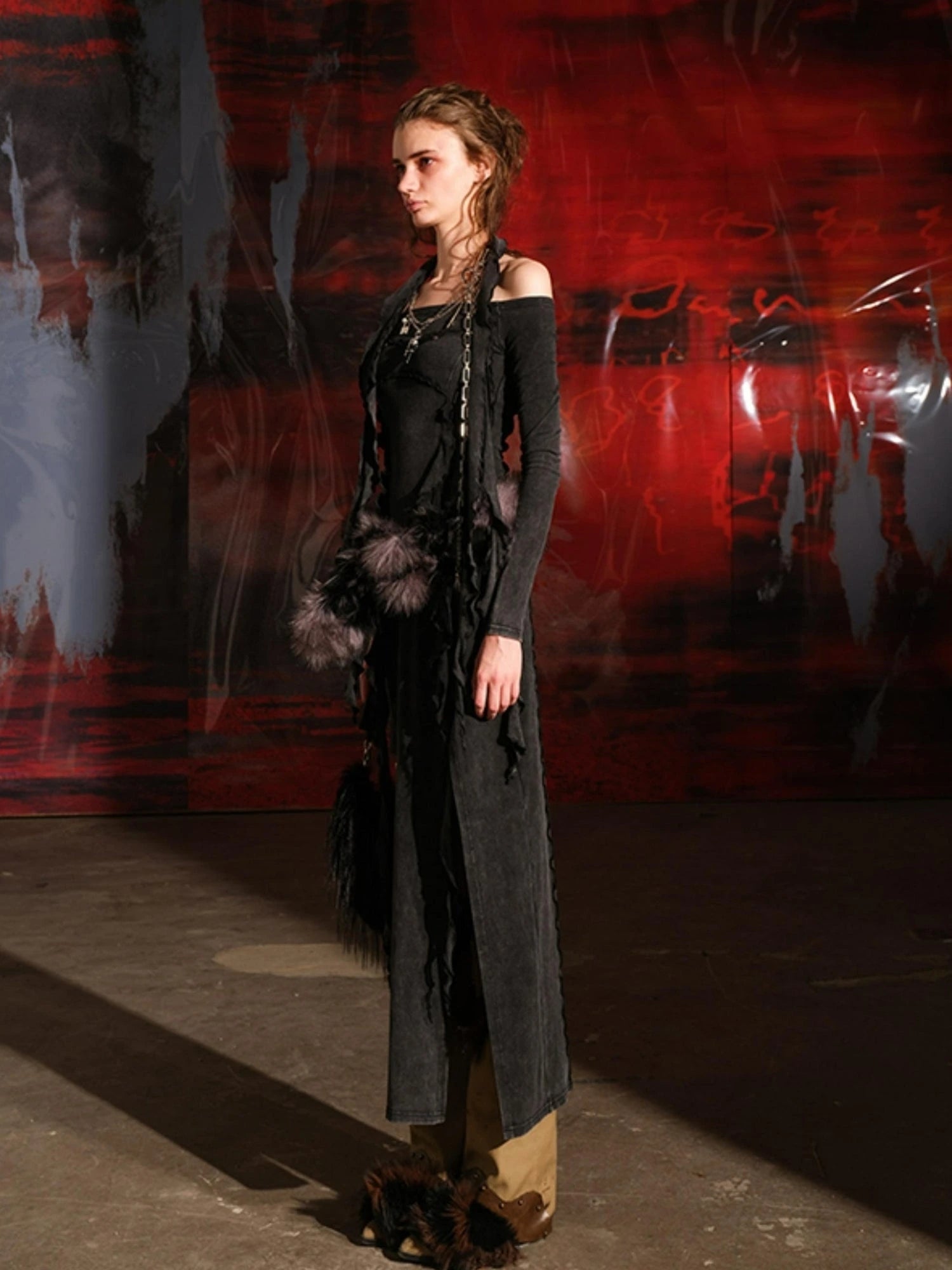 Ruffled Off Shoulder Dress with Layered Hem