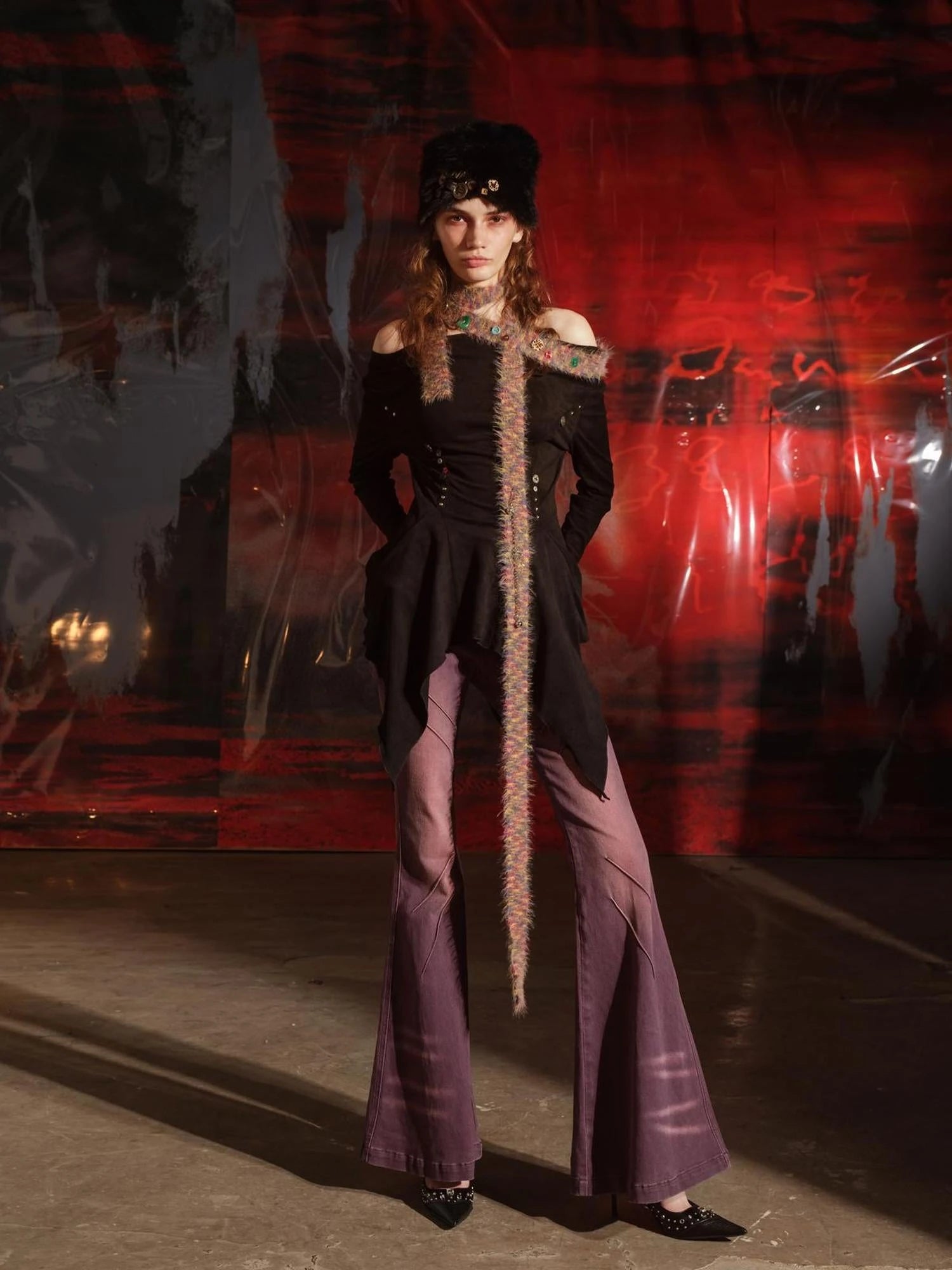 Ruffled Off Shoulder Sweatshirt