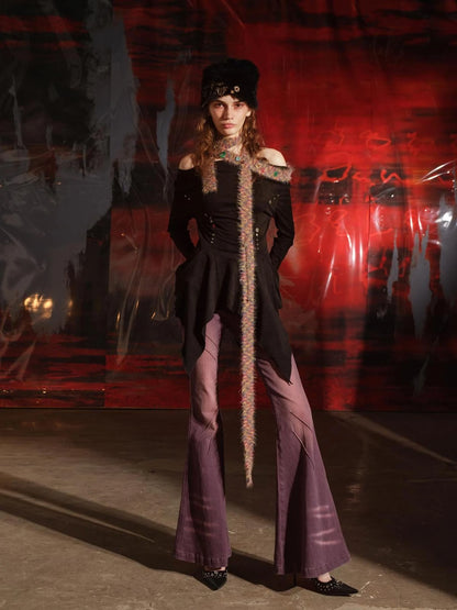 Ruffled Off Shoulder Sweatshirt