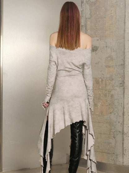 UpdateNN NORTH NODE Ruffled Wave Hem Asymmetrical Dress With Collar