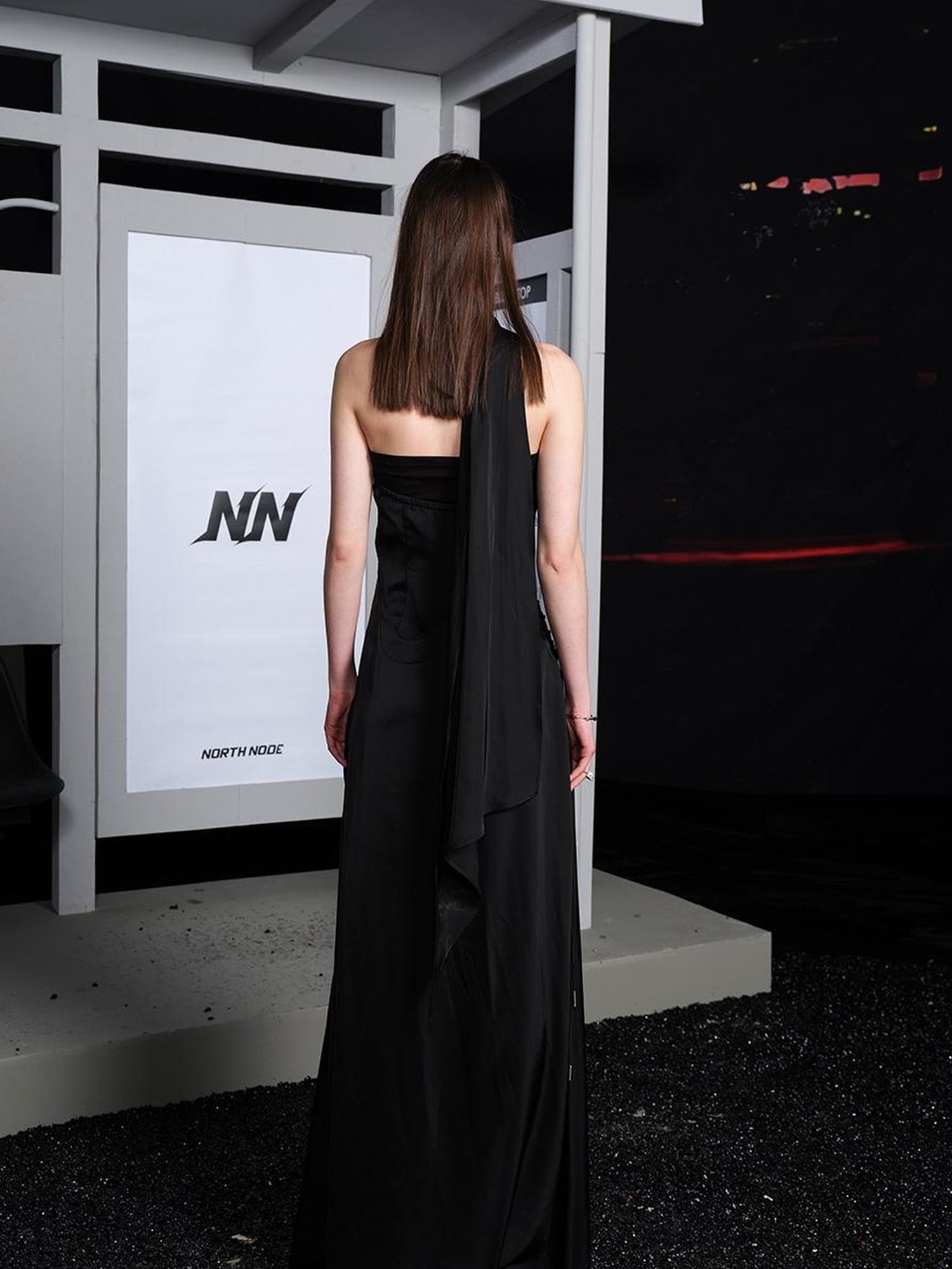 UpdateNN NORTH NODE Satin Drawstring Gown With Detachable Bandeau