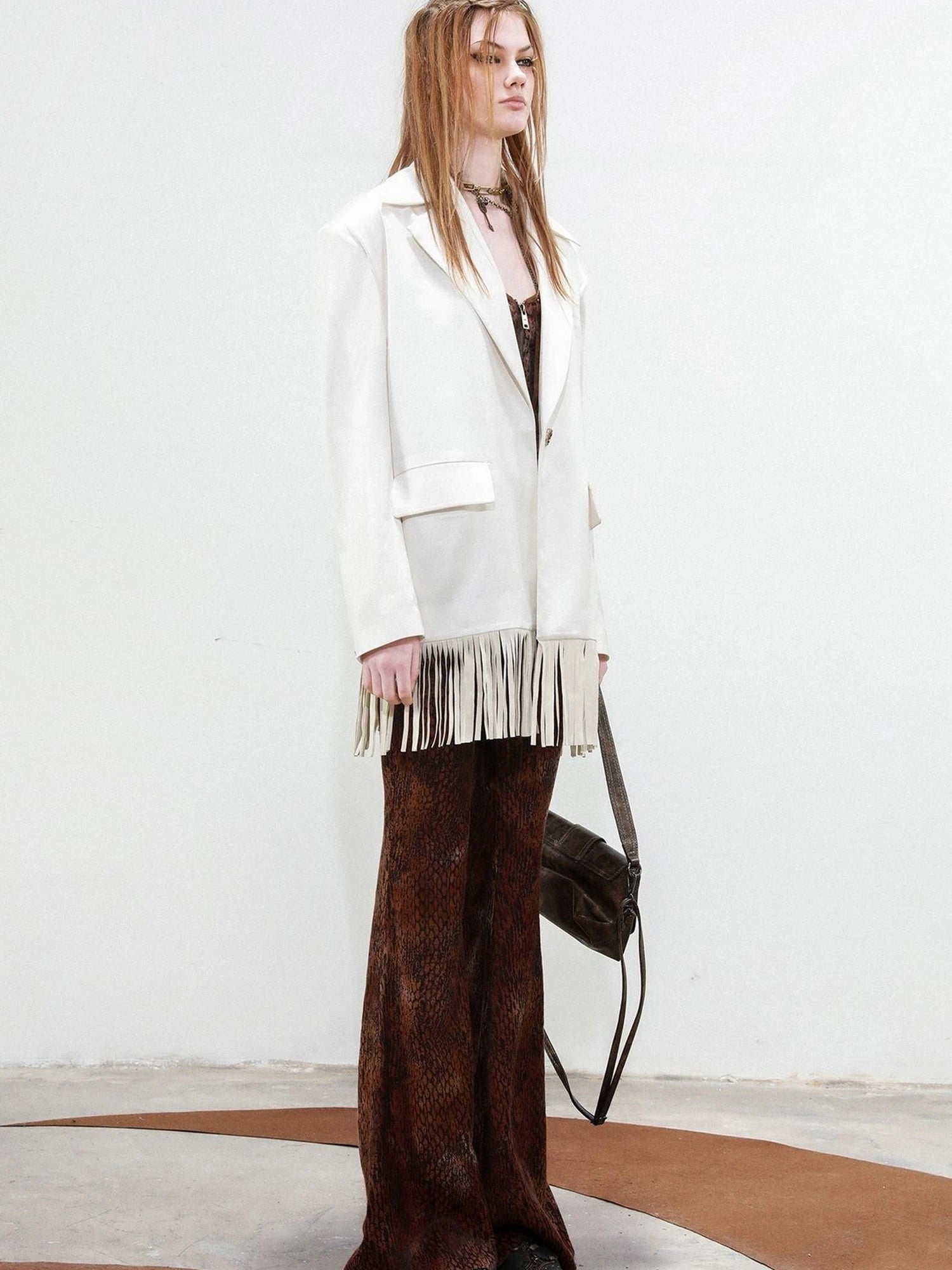 Satin Fringe Oversized Blazer