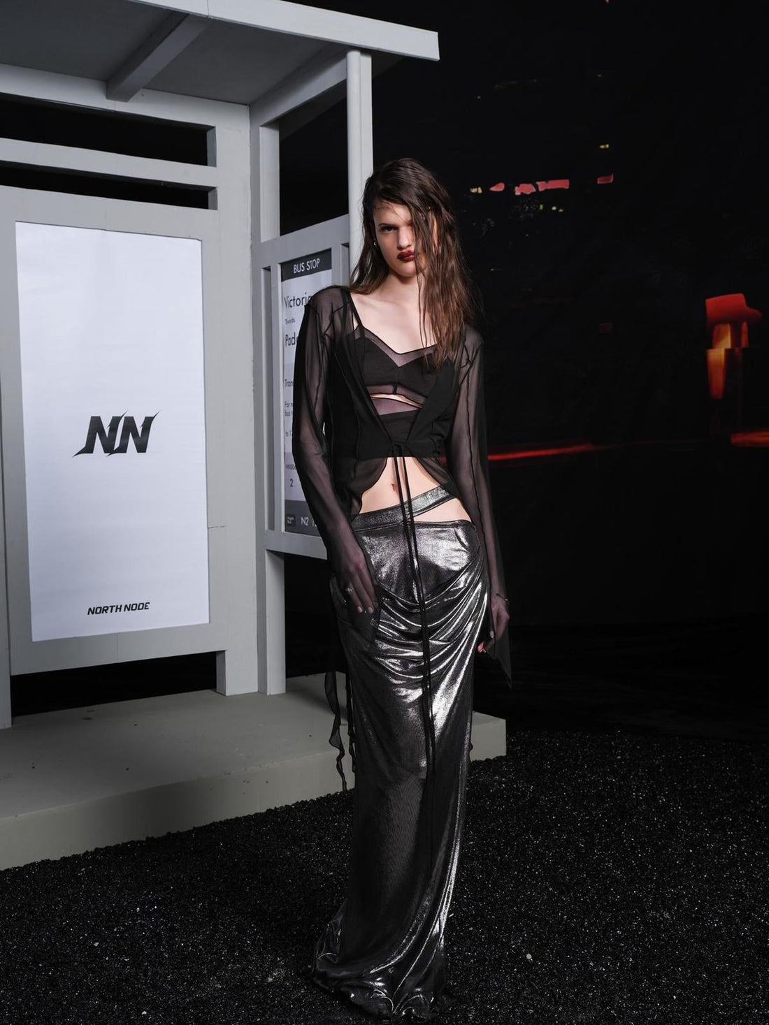 UpdateNN NORTH NODE Sheer Mesh Lace Trimmed Cardigan